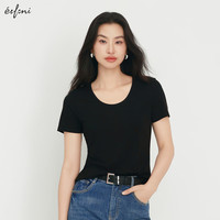 伊芙丽(eifini)【弹力面膜t】伊芙丽白色短袖U领T恤女上衣2025春季 黑色 合身大U领 L 120-135斤