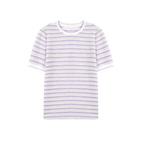 秋水伊人经典圆领条纹针织衫夏季女装百搭小个子上衣 紫色 S