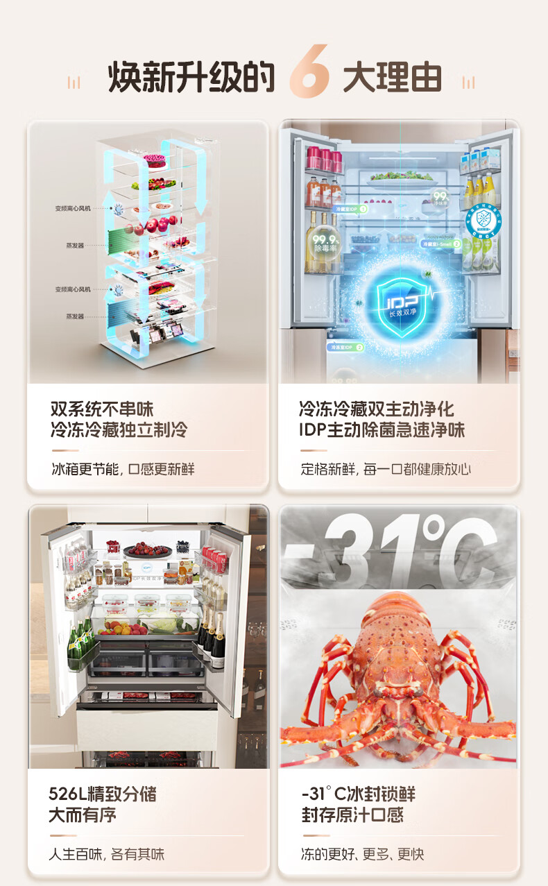 Ronshen 容声双净系列BCD-526WD1MPA 风冷法式门冰箱526L 朗月白【报价