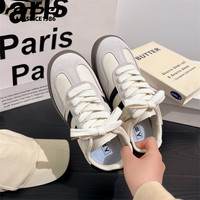 人本德训鞋女2025春季休闲运动配裙子小众设计百搭小白鞋板鞋 银色【单里】 35