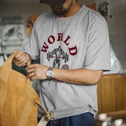 马登 工装 美式复古猩猩印花T恤双纱纯棉重磅休闲花灰色短袖男夏季 花灰色 L