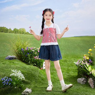 茵曼女童短袖衬衣假两件设计2025夏新款儿童中大童泡泡袖半袖上衣