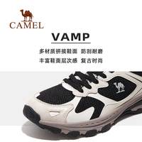 CAMEL【破晓】骆驼运动鞋女网面透气户外休闲鞋女鞋复古慢跑鞋女款鞋子 X23C097001，黑/棉白/野鸽灰，女款 40