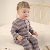 巴厘小猪婴儿衣服2025年春秋宝宝条纹哈衣爬服初生儿纯棉新生儿连体衣 绿咖条纹 90cm