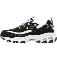 Skechers斯凯奇女鞋花心熊简约刺绣熊猫鞋百搭厚底增高运动休闲老爹鞋 黑色/白色 35