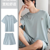 雅鹿男士睡衣夏季莫代尔短袖裤薄款夏天冰丝纯色宽松可外穿家居服套装 NSJYI-莫代尔344221 L (适穿100-130斤)