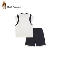 暇步士(Hush Puppies)童装儿童男大童2025夏季清凉舒适经典假两件休闲运动风套装 浅沙灰 【宽松版】 140
