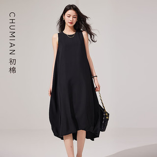 初棉泡芙花苞连衣裙/小衫两件套24夏季圆领无袖设计感宽松仙女裙 -连衣裙