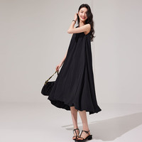 初棉泡芙花苞连衣裙/小衫两件套24夏季圆领无袖设计感宽松仙女裙 黑色-连衣裙 L