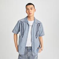 李 Lee24春夏舒适版浅蓝色男短袖牛仔衬衫