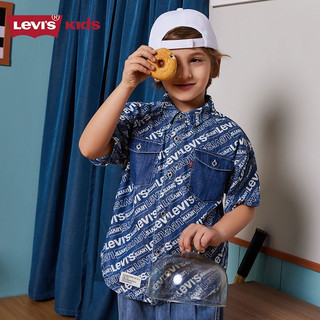 Levi's 李维斯童装夏季男童牛仔衬衫儿童舒适字母印花短袖上衣 苍穹蓝 160 /76 【身高152-158cm】