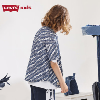Levi's 李维斯童装夏季男童牛仔衬衫儿童舒适字母印花短袖上衣 苍穹蓝 160 /80 【身高158-170cm】