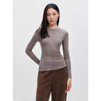 太平鸟秋冬毛针织衫集合链接打底无缝套衫女士开衫 咖色圆领无缝套头衫 M