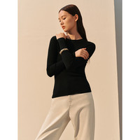 太平鸟秋冬毛针织衫集合链接打底无缝套衫女士开衫 黑色圆领无缝套头衫 XL
