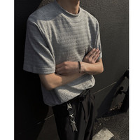 魄克肌理亲肤提花短袖t恤男夏季港风潮牌休闲宽松百搭五分袖上衣 黑色 L