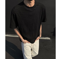 魄克肌理亲肤提花短袖t恤男夏季港风潮牌休闲宽松百搭五分袖上衣 黑色 3XL