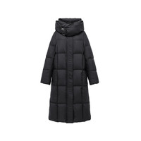太平鸟女装轻羽绒合集反季清仓白鸭绒羽绒服简约时尚短款中长款 黑色连帽长款羽绒服 XS
