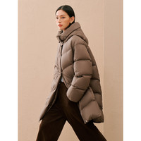 太平鸟女装轻羽绒合集反季清仓白鸭绒羽绒服简约时尚短款中长款 咖色连帽中长款羽绒服 XS