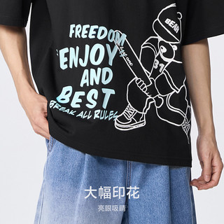 森马 Semir短袖T恤男2024夏季男士宽松灰色速干卡通印花半袖上衣潮 160/80A/XS A款-冰蓝80901