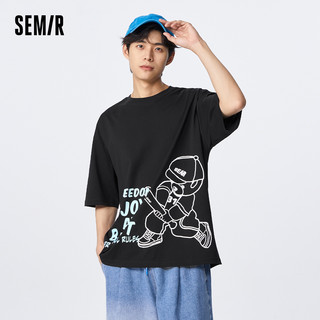 森马 Semir短袖T恤男2024夏季男士宽松灰色速干卡通印花半袖上衣潮 160/80A/XS A款-冰蓝80901