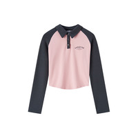 森马 SemirPOLO衫女短款紧身拼色插肩袖辣妹衣服春季时尚字母上衣复古风 红灰色调00362 175/96A/XXL