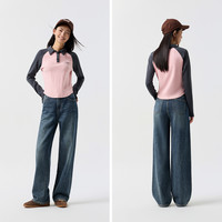 森马 SemirPOLO衫女短款紧身拼色插肩袖辣妹衣服春季时尚字母上衣复古风 红灰色调00362 165/88A/L