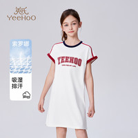 英氏(YEEHOO)女童连衣裙儿童裙子夏季休闲圆领刺绣透气中裙女孩半袖中大童装 Y篮球宝贝-白色 140
