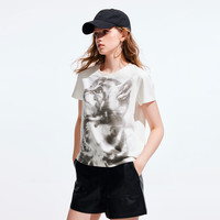 【萌宠T】ONLY2025夏季可爱甜美猫咪印花正肩圆领短袖T恤女 A43 奶油白色 160/80A/S