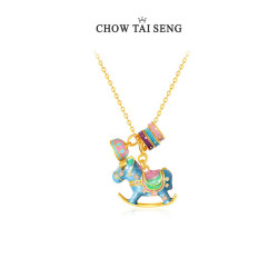 CHOW TAI SENG 周大生 情人节礼物首选！彩色摇摇木马项链时尚银S925珍珠锁骨链