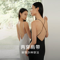 金三塔真丝睡衣女重磅桑蚕丝真丝V领优雅舒适吊带长裙 黑色7100 XL