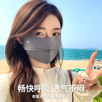 遮阳防晒口罩女夏高颜值易呼吸防蹭妆户外骑行透气防紫外线面罩男 可拆卸【帽子口罩一体】黑色