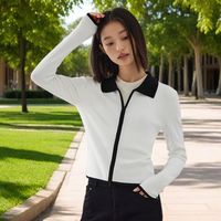 森马 Semir针织开衫女短款撞色翻领上衣温柔小个春季紧身衣服百搭简约