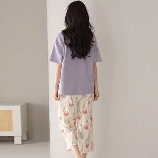 顶瓜瓜睡衣女纯棉春夏季短袖七分裤薄款加大码家居服套装可外穿