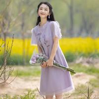 2025年春夏新中式改良旗袍女中国风复古绣花立领连衣裙 兰馨