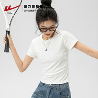 回力正肩短袖t恤女夏季2025上衣短款修身纯白色棉体恤打底衫 563黑色 XS