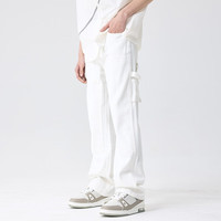 新因素美式工装伐木裤直筒牛仔裤男女同款复古高街宽松vibe基础休闲长裤 白色 S
