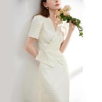 【2024夏季】两件套简约文艺感格子上衣交叉系带收腰半身裙套装女