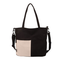 简约女包撞色拼接帆布包大容量单肩包休闲通勤手提托特包大包