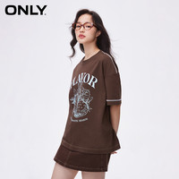 ONLY奥莱夏季简约休闲百搭印花刺绣撞色圆领T恤女 E10 小岛棕色 175/92A/XL