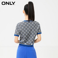 ONLY奥莱夏季休闲拼接格纹字母圆领短款针织衫女