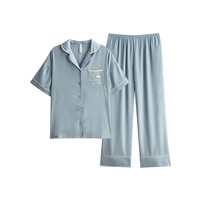 芬腾睡衣女夏季薄款冰丝短袖长裤凉感女款丝绸夏天家居服套装