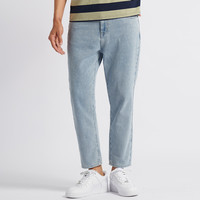 ERQ 修身小脚牛仔裤男士九分裤纯棉复古直筒浅蓝基础五袋裤子