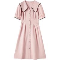 森马 Semir连衣裙女纯棉2024夏季粉色学院风温柔裙子女款白色长裙