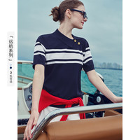 Navigare意大利小帆船25条纹polo衫女短袖针织T恤