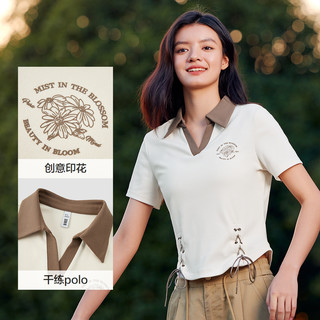 森马 SemirPOLO衫女短款设计感绑带美式复古辣妹夏季修身印花上衣小心机 灰色调00322 165/88A/L