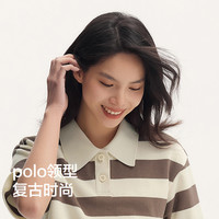 森马 SemirPOLO衫女短款条纹复古风宽松文艺夏季小个子质感上衣气质chic 白蓝色调00318 150/76A/XS