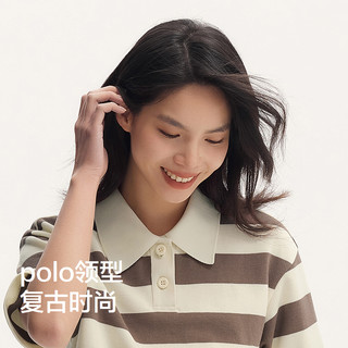 森马 SemirPOLO衫女短款条纹复古风宽松文艺夏季小个子质感上衣气质chic 白咖色调00315 170/92A/XL