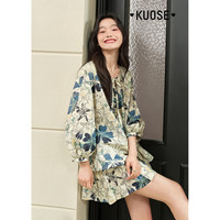 阔色(kuose)气质碎花衬衫休闲裤两件套装25开春穿搭女短裤子上衣夏秋 花色休闲裤2002 M