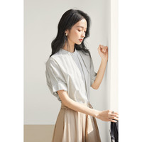 对白气质立领条纹短袖衬衫女2025夏季温柔衬衣高级感纯棉上衣 蓝白条 【付款后15天】 M