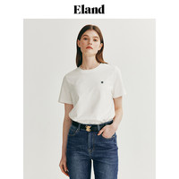 Eland衣恋短袖T恤女纯棉基础款正肩合体版型内搭打底上衣夏季 象牙白/白色(39)Ivory-A款EERAE23E02 L/170